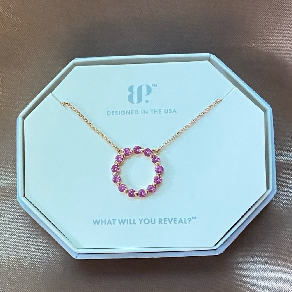 Bomb Party Rose Gold Plated Lab Created Rose Corundum Necklace, NWOT